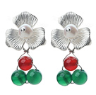 Wholesale Fashion Style White Freshwater Pearl and Green Agate and Carnelian Stud Earrings