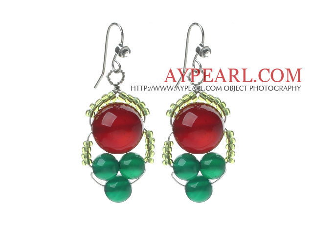 2014 Christmas Design Green Agate and Carnelian Earrings with Rhinestone Hook