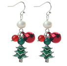 Wholesale 2014 Christmas Design White Pearl and Green Agate and Carnelian and Bell and Christmas Tree Charm Earrings