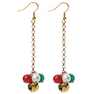 Wholesale 2014 Christmas Design White Pearl and Green Agate and Carnelian Dangle Earrings with Golden Color Metal Chain