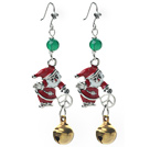 Wholesale 2014 Christmas Design Green Agate and Bell and Santa Claus Charm Earrings