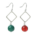Wholesale Fashion Design Simple Style Green Agate and Carnelian Dangle Earrings