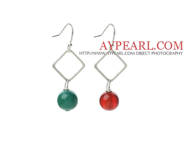Fashion Design Simple Style Green Agate and Carnelian Dangle Earrings