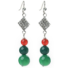 Wholesale 2014 Christmas Design Green Agate and Carnelian Dangle Earrings with Rhinestone Accessories