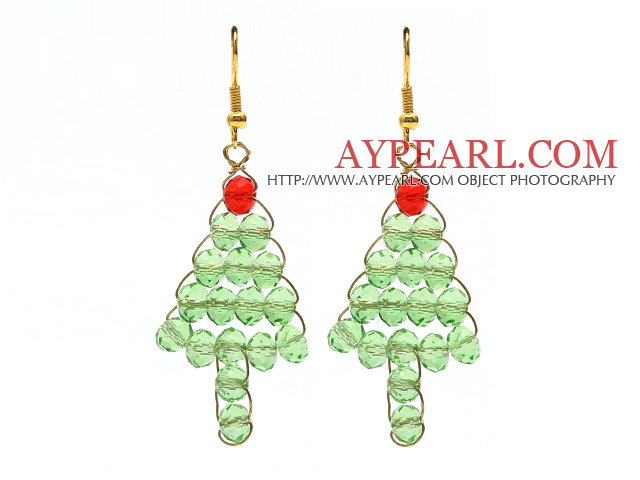 2014 Christmas Design Green Crystal Wire Wrapped Christmas Tree Shape Earrings