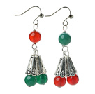 2014 Christmas Design Green Agate and Carnelian Dangle Earrings