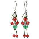2014 Christmas Design Human-shaped Green Agate and Carnelian Charm Earrings