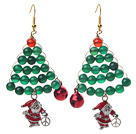 2014 Christmas Design Green Agate and Carnelian and Santa Claus Earrings