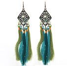 New Design Green and Blue Style Pearl Crystal Tassel Dangle Earrings