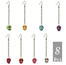 8 Pairs Multi Color Dyed Turquoise Skull Dangle Earrings ( Random Color )