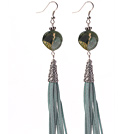 Wholesale Long Style Round Shape Whirling Indian Agate Dangle Leather Tassel Earrings with Leather Tassel