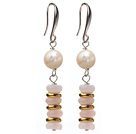 Fashion Style White Freshwater Pearl and Rose Quartz Dangle Earrings