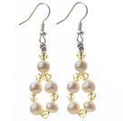 Fashion Style White Freshwater Pearl and Yellow Crystal Dangle Earrings