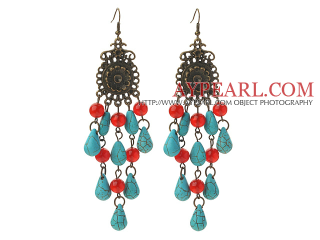 Assorted Carnelian and Teardrop Shape Turquoise Vintage Style Earrings