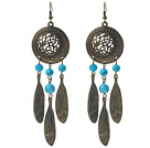 Vintage Style Turquoise and Leaf Shape Metal Earrings