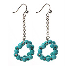 Dangle Style Ring Shape Turquoise Long Earrings with Metal Chain