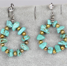 Irregular Shape Turquoise and Golden Color Metal Beads Big Loop Earrings