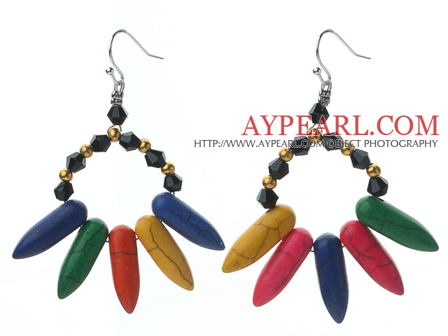 Black and Golden Color Crystal and Multi Color Teeth Shape Turquoise Earrings