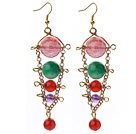 Wholesale Assorted Carnelian and Amethyst and Cherry Quartz and Malaysia Jade Dangle Multi Color Earrings