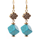Cube Shape Turquoise and Chinese Knot Shape Metal Accessories Earrings