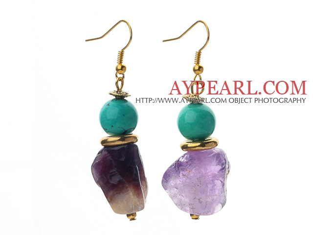 New Design Turquoise and Irregular Shape Amethyst Earrings