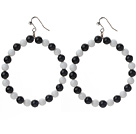 Wholesale Round Black Crystal and White Porcelain Stone Big Loop Earrings