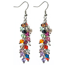 Assorted White Freshwater Pearl and Multi Color Austria Crystal Dangle Earrings