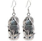 Classic Natural Black Biwa Pearl Rhinestone Charm Dangle Earrings With Fish Hook