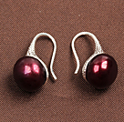 Simple Style Natural Wine Red Freshwater Pearl Earrings