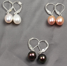 3 Pairs Classic Design White Pink And Black Pearl Earrings With Lever Back Hook