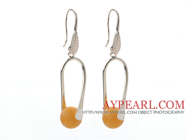 Nice Simple Style 10mm Round Yellow Air-Slake Agate Dangle Earrings With Fish Hook
