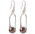 Nice Simple Style 12mm Round Coffee Brown Seashell Beads Dangle Earrings With Fish Hook