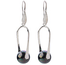 Fashion Simple Style 12mm Round Black AB Color Seashell Beads Dangle Earrings With Fish Hook