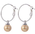 Fashion 10mm Round Yellow Seashell Beads Dangle Earrings With Large Hoop Earwires