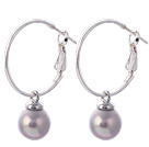 Fashion 10mm Round Gray Colorful Seashell Beads Dangle Earrings With Large Hoop Earwires