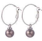 Fashion 10mm Round Purple Colorful Seashell Beads Dangle Earrings With Large Hoop Earwires