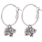 Lovely Elephant Pendant Charm Dangle Earrings With Large Hoop Earwires