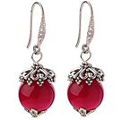 Fashion 12mm Round Faceted Rose Agate Ball Flower Cap Charm Dangle Earrings