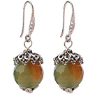 Fashion 12mm Round Faceted AB Color Agate Ball Flower Cap Charm Dangle Earrings