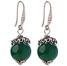 Classic 12mm Round Faceted Green Agate Ball Flower Cap Charm Dangle Earrings