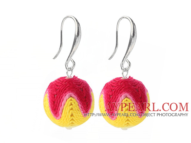 Fashion Simple Style 16mm Red Pink Yellow Wool Ball Dangle Earrings With Fish Hook