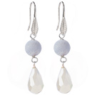 Lovely Round Air-Slake Agate And White Faceted Drop Shape Opal Crystal Dangle Earrings