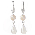 Lovely Round Air-Slake Agate And White Faceted Drop Shape Opal Crystal Dangle Earrings