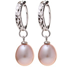 Nice Simple Style 8-9mm Natural Purple Freshwater Pearl Earrings With 925 Sterling Silver Ear Hoops