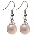Lovely 10mm Round Pink Seashell Beads Drop Earrings With Fish Hook