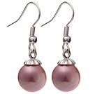 Lovely 10mm Round Light Purple Seashell Beads Drop Earrings With Fish Hook