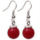 Lovely 10mm Round Red Seashell Beads Drop Earrings With Fish Hook