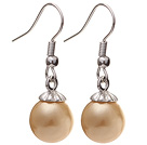 Lovely 10mm Round Champagne Color Seashell Beads Drop Earrings With Fish Hook