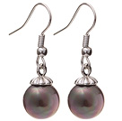 Lovely 10mm Round Dark Purple Seashell Beads Drop Earrings With Fish Hook