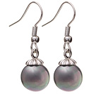 Lovely 10mm Round Gray Seashell Beads Drop Earrings With Fish Hook